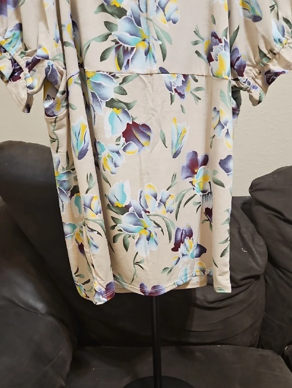 Sew In Love Cream Floral Off-Shoulder Blouse with Purple & Blue Flowers - Picture 7 of 10